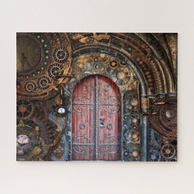 Steampunk Time Entrance Clock Gears Door Jigsaw Puzzle (Horizontal)