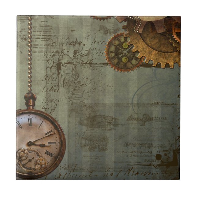 Steampunk Time Machine Ceramic Tile (Front)