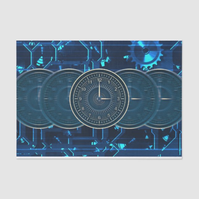 Steampunk Time Machine Clocks Gears Tissue Paper (Front)