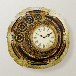 Steampunk Time Machine Round Cushion