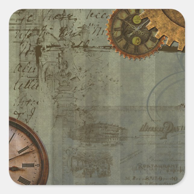 Steampunk Time Machine Square Sticker (Front)