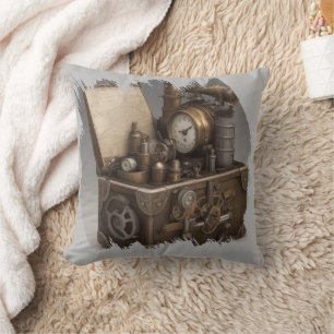 Steampunk Time Machine - Vintage Treasure Chest Cushion