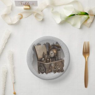 Steampunk Time Machine - Vintage Treasure Chest  Paper Plate