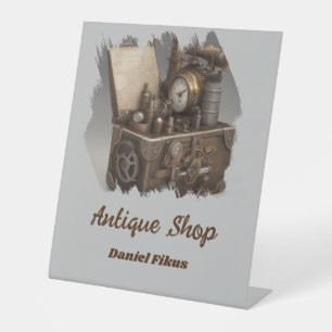 Steampunk Time Machine - Vintage Treasure Chest Pedestal Sign