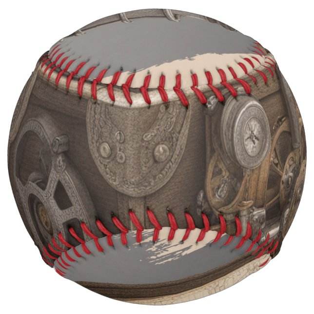 Steampunk Time Machine - Vintage Treasure Chest  Softball (Back)