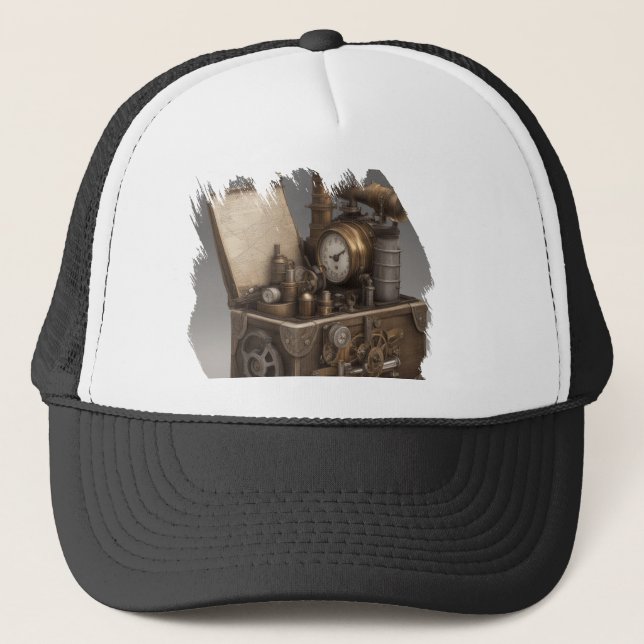 Steampunk Time Machine - Vintage Treasure Chest  Trucker Hat (Front)