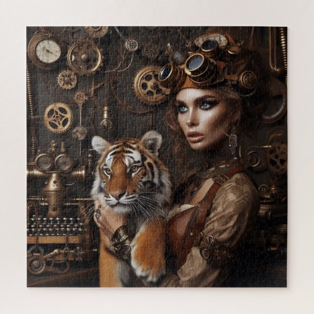Steampunk -Time Machine Young Girl and Tiger 80-4  Jigsaw Puzzle (Vertical)