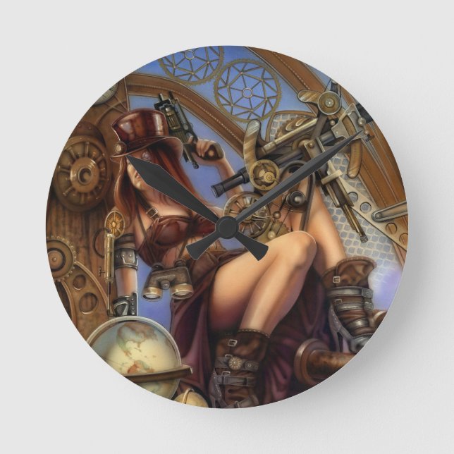 Steampunk Time Traveller Clock! Round Clock (Front)