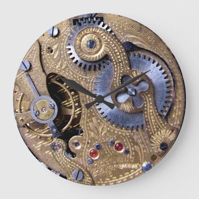 Steampunk Time Victorian Pocketwatch brass gears Large Clock (Front)