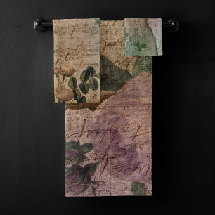 Steampunk Torn Rose   Vintage Distressed Ephemera Bath Towel Set