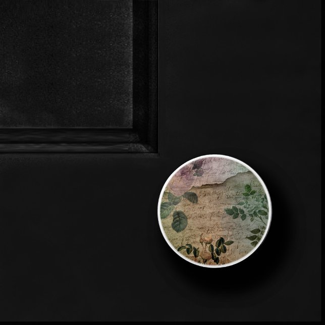 Steampunk Torn Rose | Vintage Distressed Ephemera Ceramic Knob (Creator Uploaded)