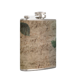 Steampunk Torn Rose   Vintage Distressed Ephemera Hip Flask