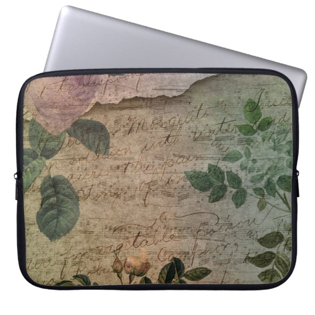 Steampunk Torn Rose | Vintage Distressed Ephemera Laptop Sleeve (Front)