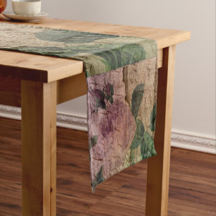Steampunk Torn Rose Vintage Distressed Ephemera Short Table Runner