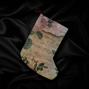 Steampunk Torn Rose   Vintage Distressed Ephemera Small Christmas Stocking
