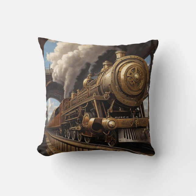 Steampunk Train and Victorian Bridge Cushion (Front)