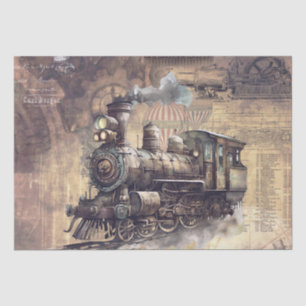 Steampunk Train Watercolor Tissue Paper