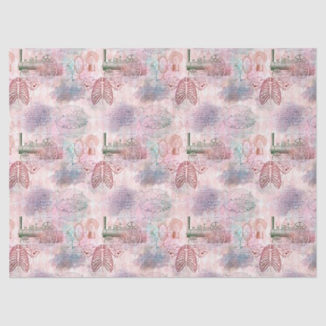 Steampunk Trains and Ribs Decoupage Tissue Paper (Front)