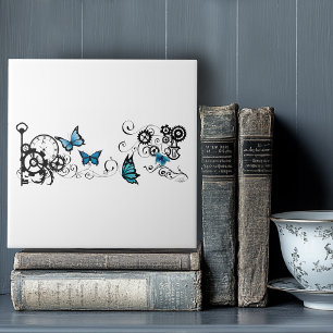 Steampunk Tribal Blue Butterflies  Ceramic Tile
