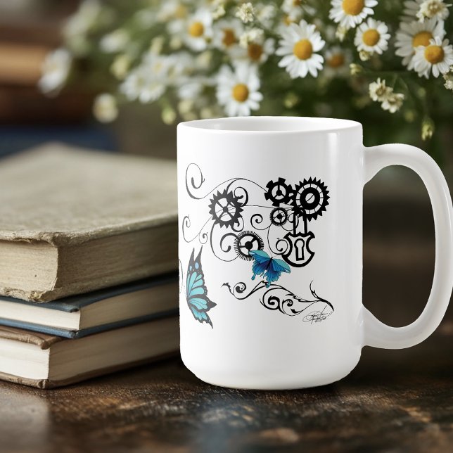Steampunk Tribal Blue Butterflies Coffee Mug (Creator Uploaded)