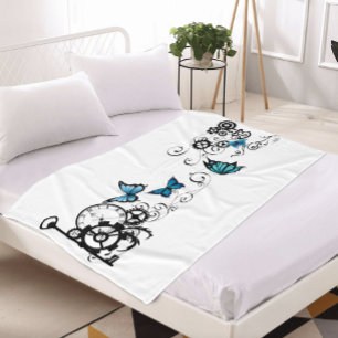 Steampunk Tribal Blue Butterflies Fleece Blanket