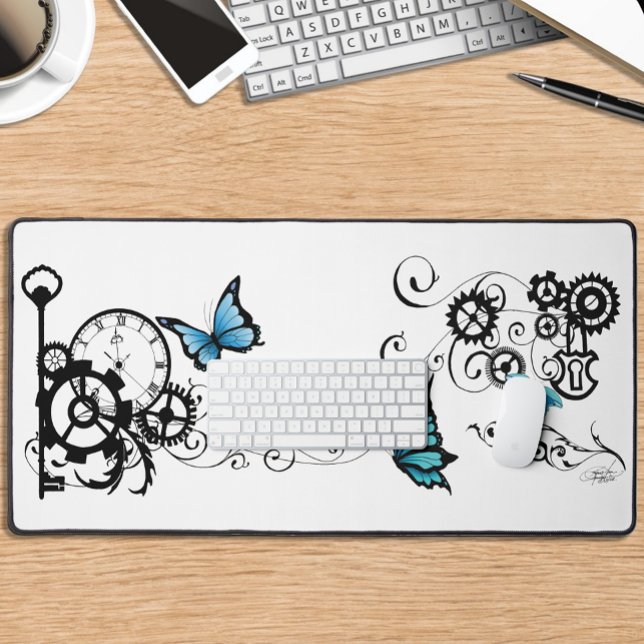 Steampunk Tribal Blue Butterflies Gear Swirl  Desk Mat (Creator Uploaded)