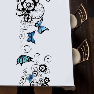 Steampunk Tribal Blue Butterflies Gear Swirl Tablecloth