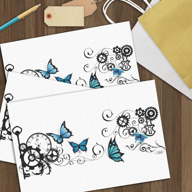 Steampunk Tribal Blue Butterflies Tissue Paper (Creator Uploaded)