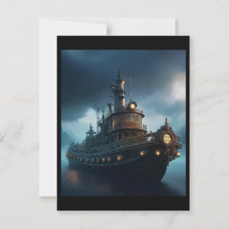 Steampunk Tugboat On A Cloudy Day Mousepad Postcard