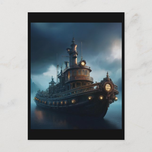 Steampunk Tugboat On A Cloudy Day Mousepad Postcard (Front)