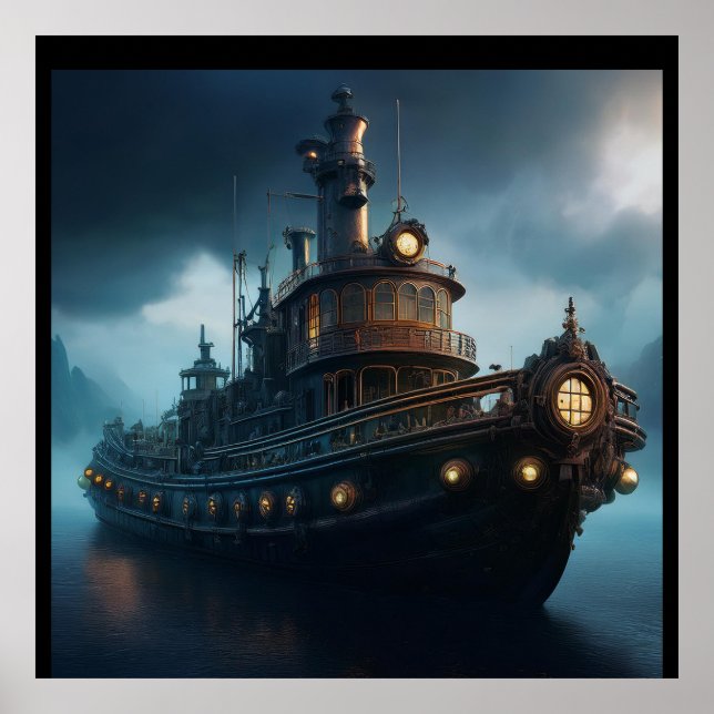 Steampunk Tugboat On A Cloudy Day Mousepad Poster (Front)