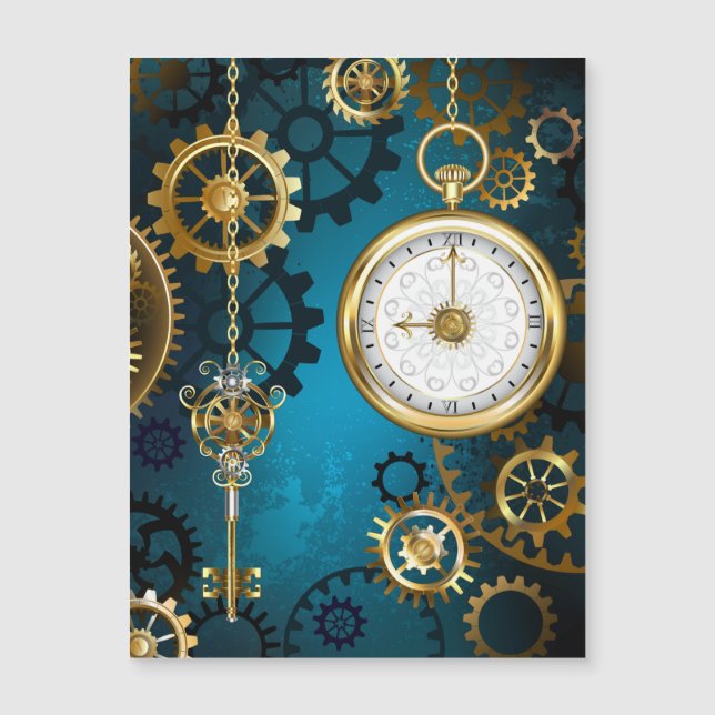 Steampunk turquoise Background with Gears (Front)