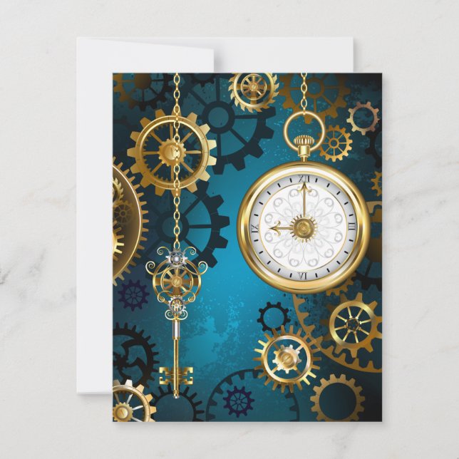 Steampunk turquoise Background with Gears (Front)