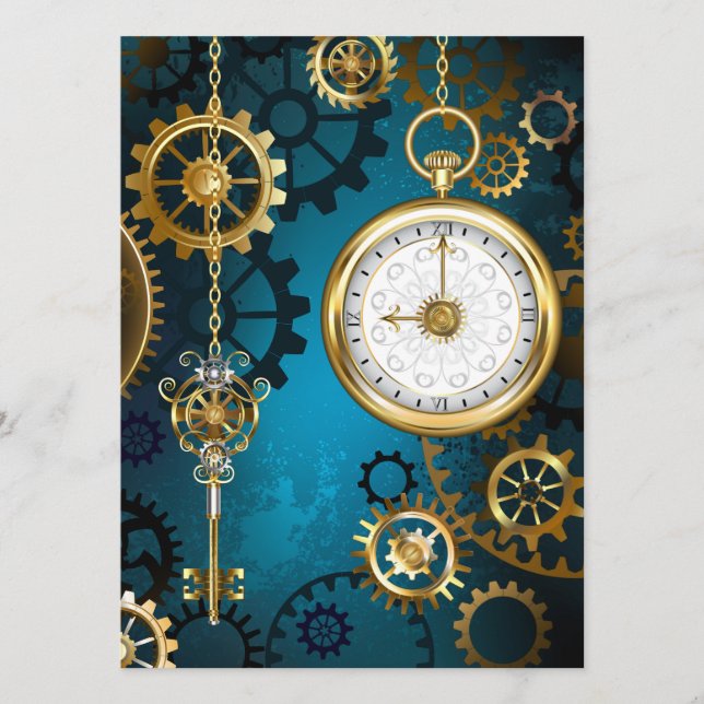 Steampunk turquoise Background with Gears Advice Card (Front)