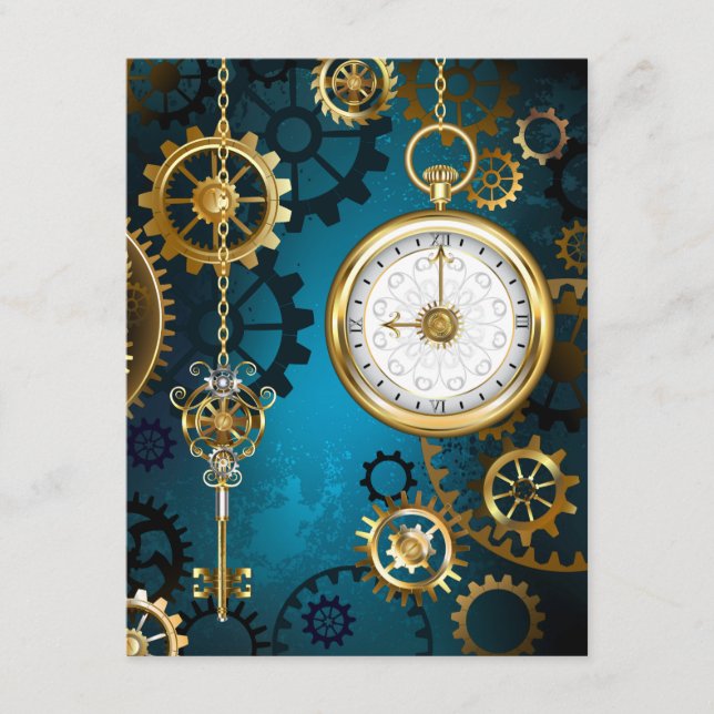 Steampunk turquoise Background with Gears Advice Card (Front)