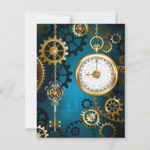 Steampunk turquoise Background with Gears Advice Card