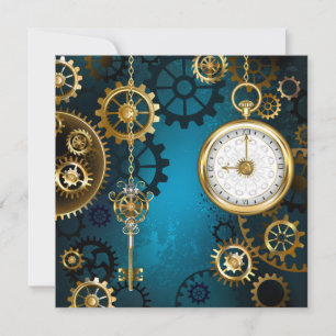 Steampunk turquoise Background with Gears Advice Card