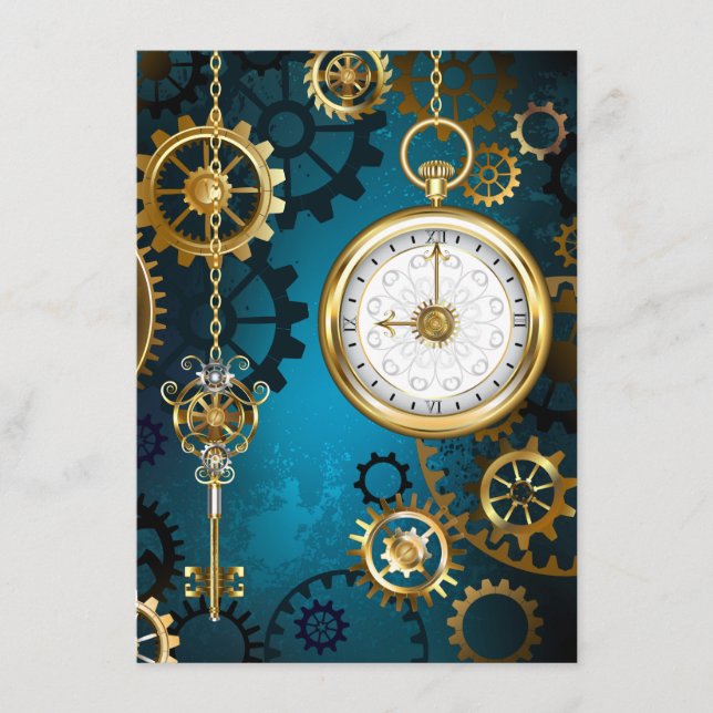 Steampunk turquoise Background with Gears Advice Card (Front)