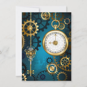 Steampunk turquoise Background with Gears Advice Card