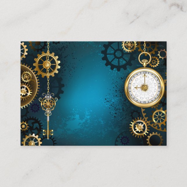 Steampunk turquoise Background with Gears Advice Card (Front)