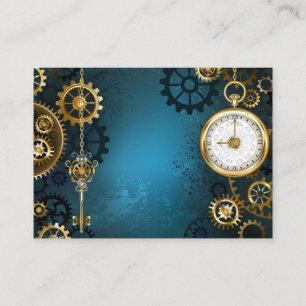 Steampunk turquoise Background with Gears Appointment Card