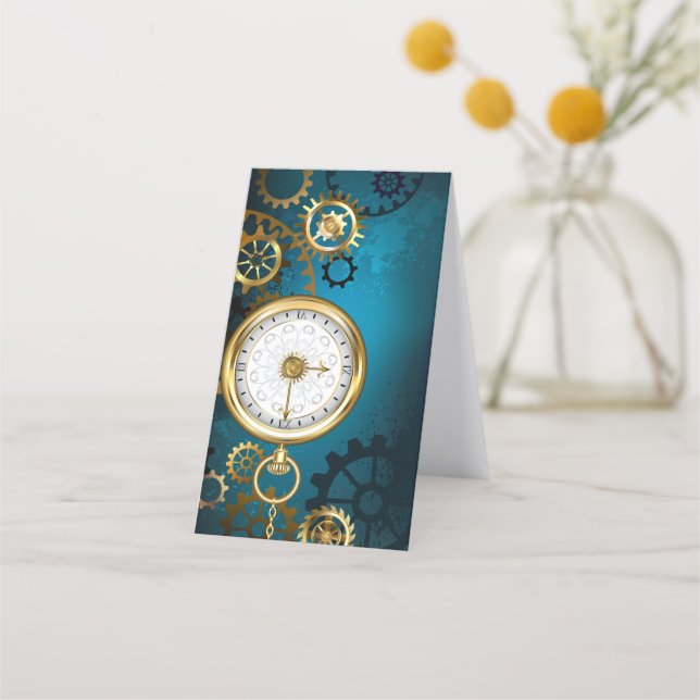 Steampunk turquoise Background with Gears Appointment Card (Back)