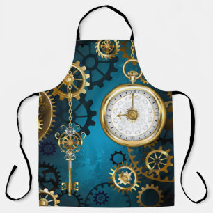 Steampunk turquoise Background with Gears Apron