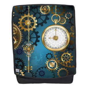 Steampunk turquoise Background with Gears Backpack