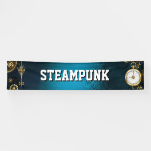 Steampunk turquoise Background with Gears Banner