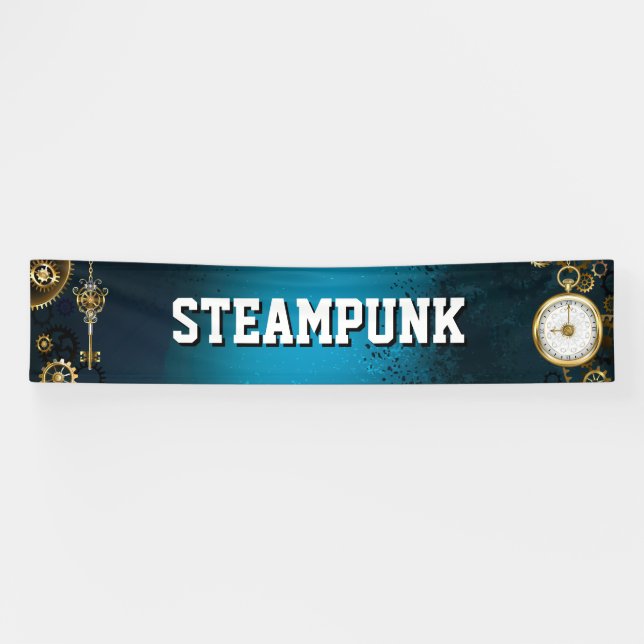 Steampunk turquoise Background with Gears Banner (Horizontal)