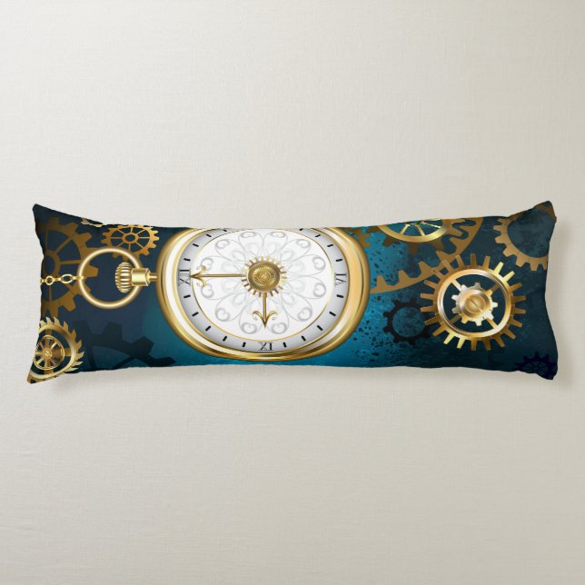Steampunk turquoise Background with Gears Body Cushion (Front)
