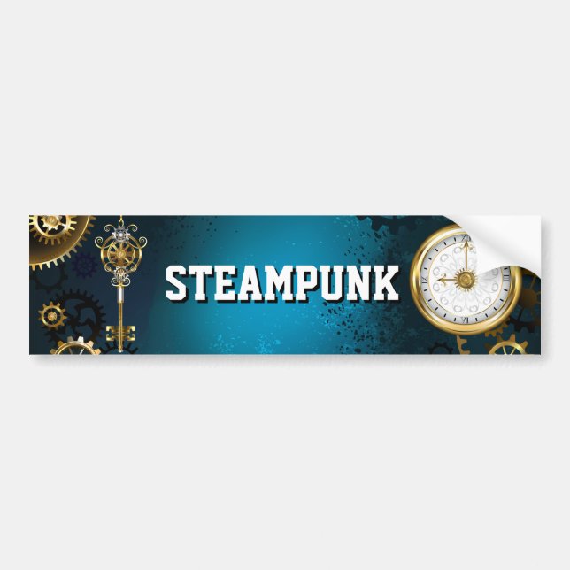 Steampunk turquoise Background with Gears Bumper Sticker (Front)