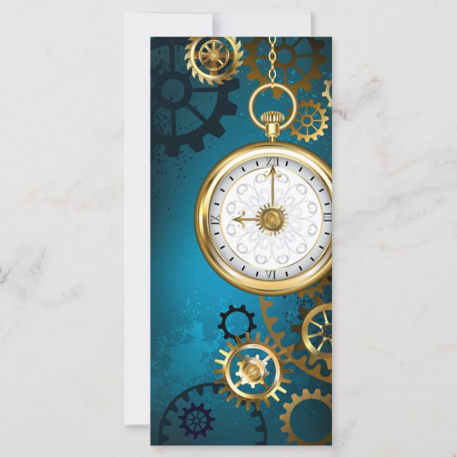 Steampunk turquoise Background with Gears Card (Front)