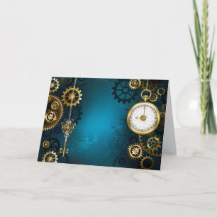 Steampunk turquoise Background with Gears Card